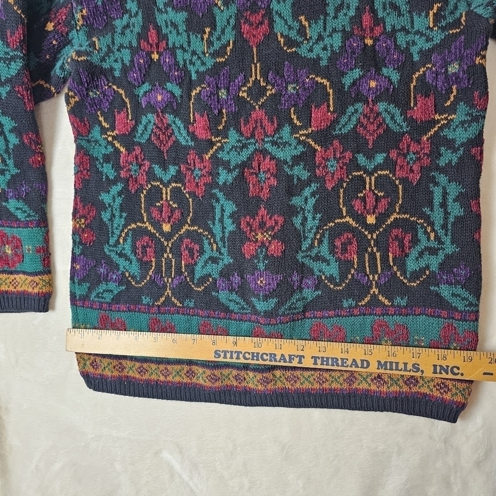 Lands End Sweater womens Medium 80s 90s oversized warm Knit grandma print - Picture 8 of 11